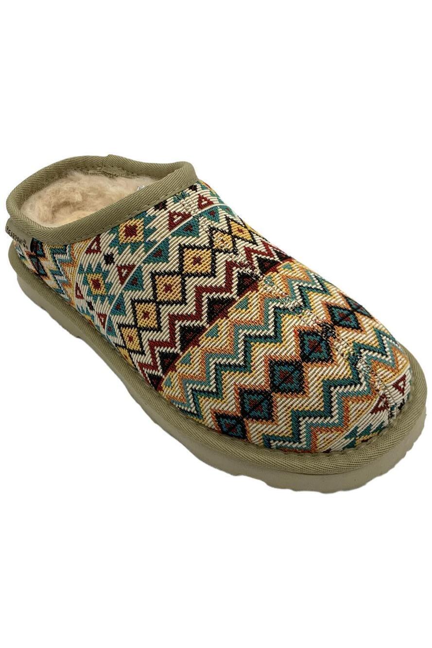 BEARPAW Women's Tabitha Calico Textile Clog Lemon Pepper - Wide